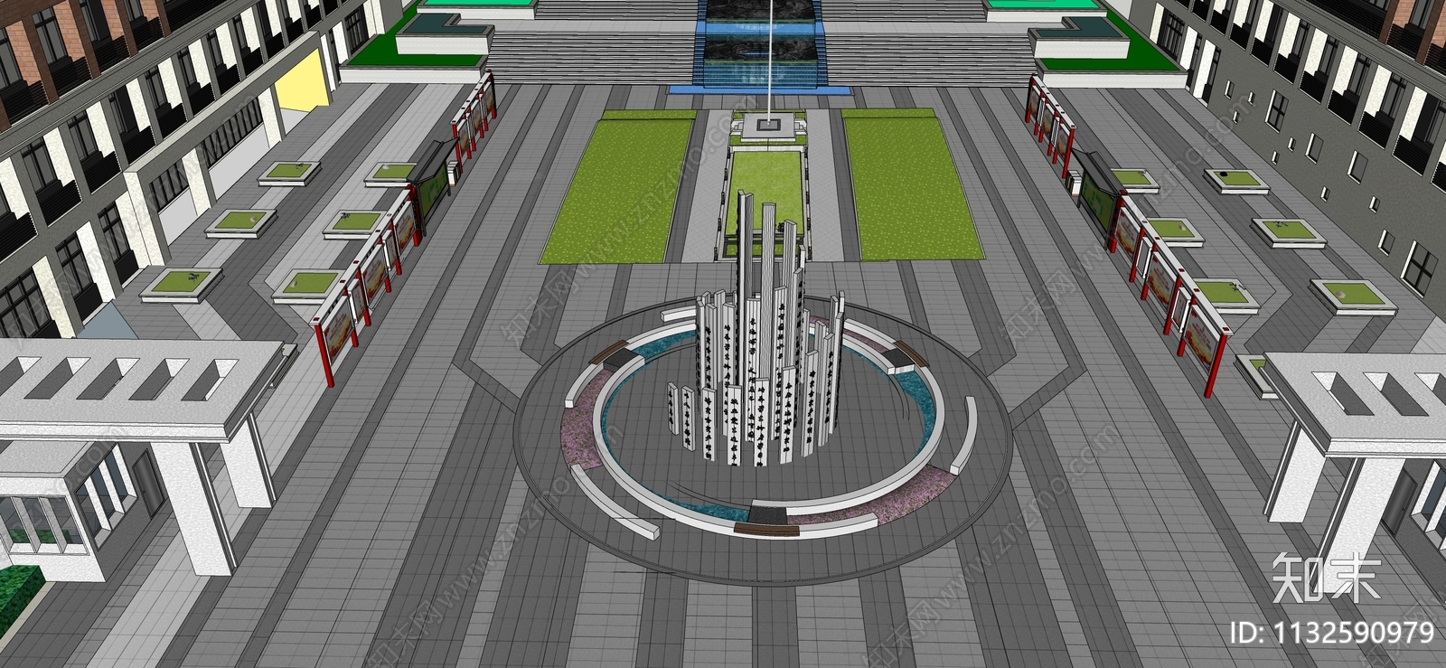 现代校园景观SU模型下载【ID:1132590979】
