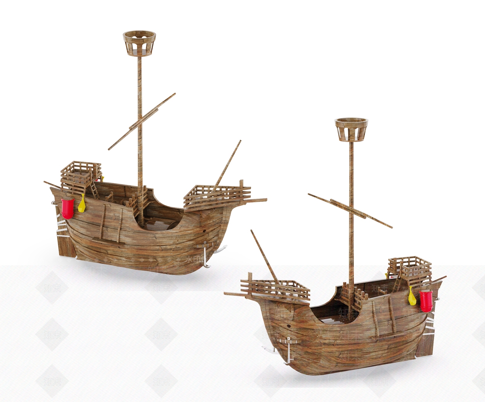 现代木制小船摆件3D模型下载【ID:1132595620】