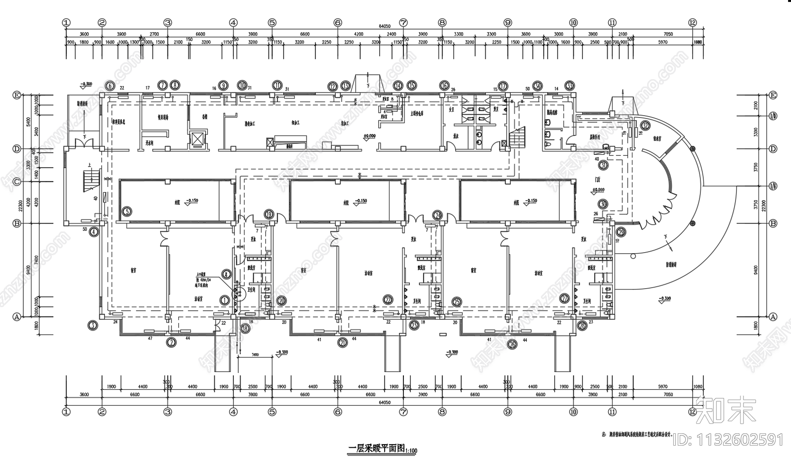 3层建筑暖气片采暖系统平面图施工图下载【ID:1132602591】