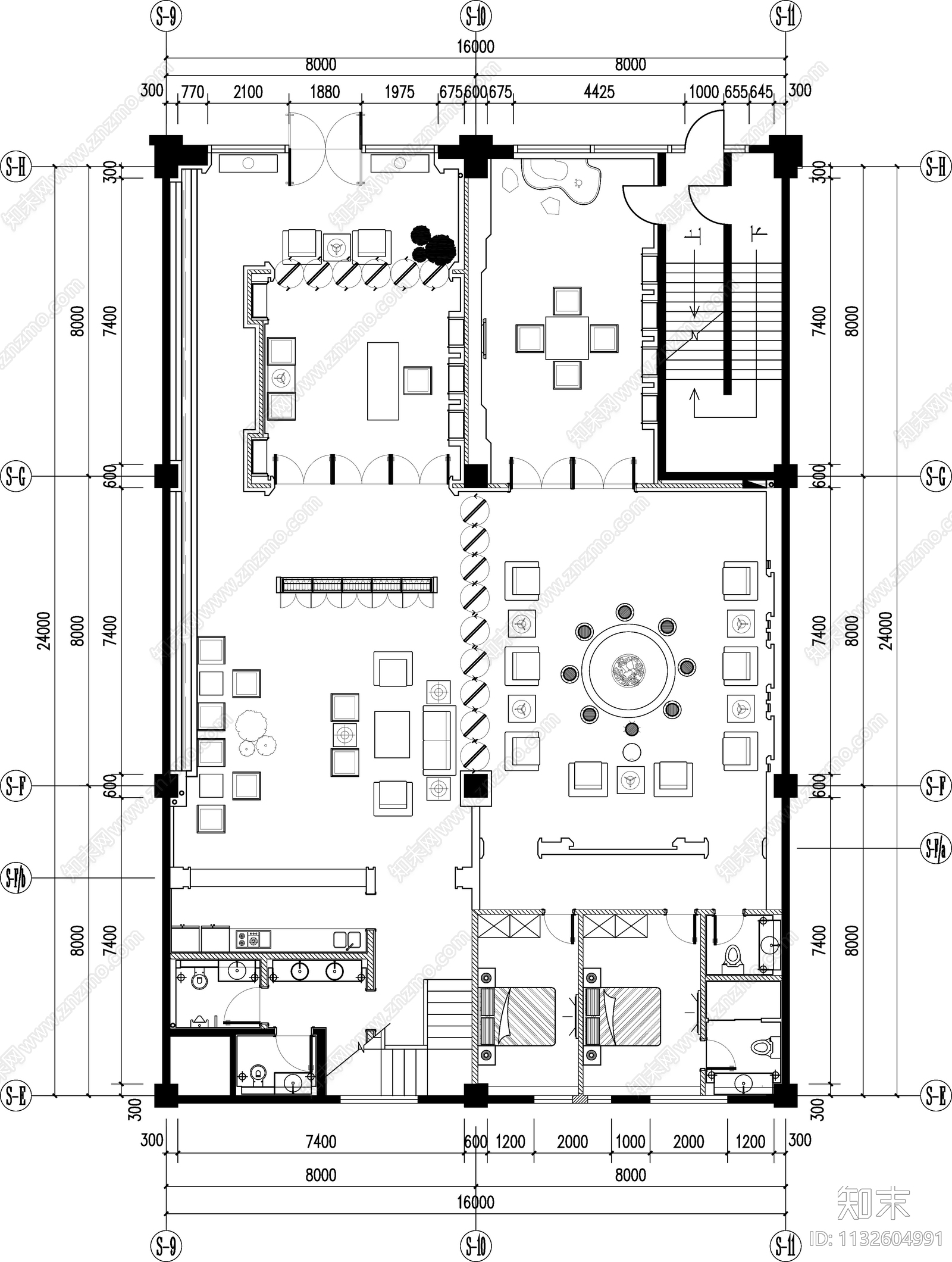 私人茶楼会所平面布置图cad施工图下载【ID:1132604991】