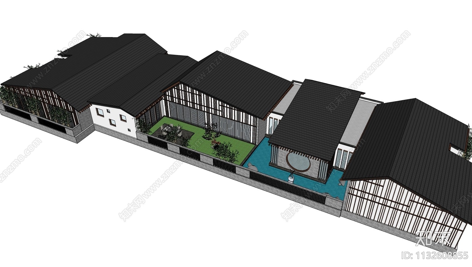 中式民宿建筑SU模型下载【ID:1132608855】