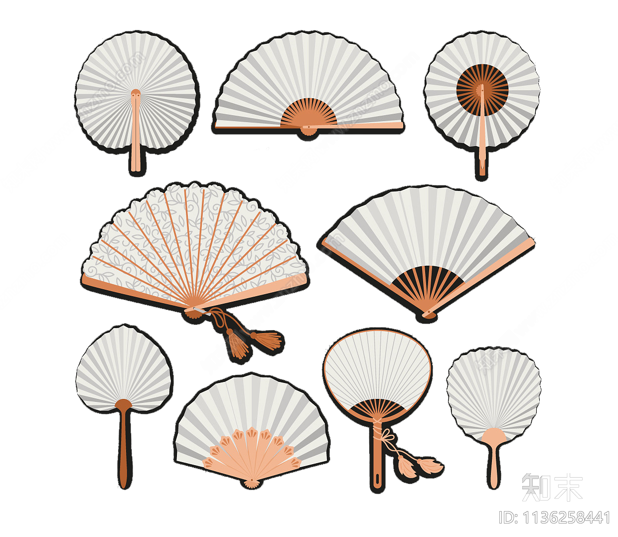 各种扇子png免抠贴图下载【ID:1136258441】_【知末网贴图库】