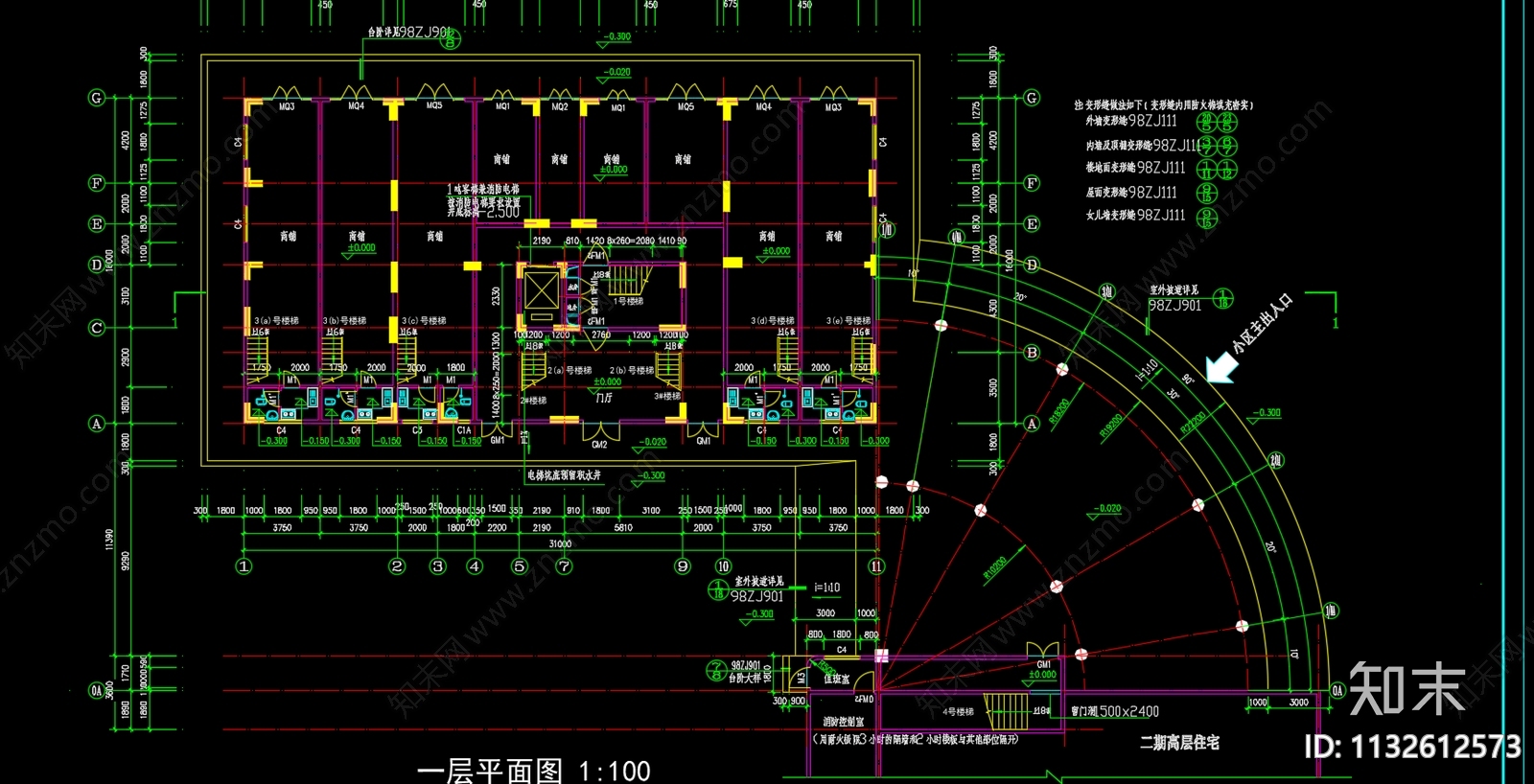 居住建筑平面户型图cad施工图下载【ID:1132612573】