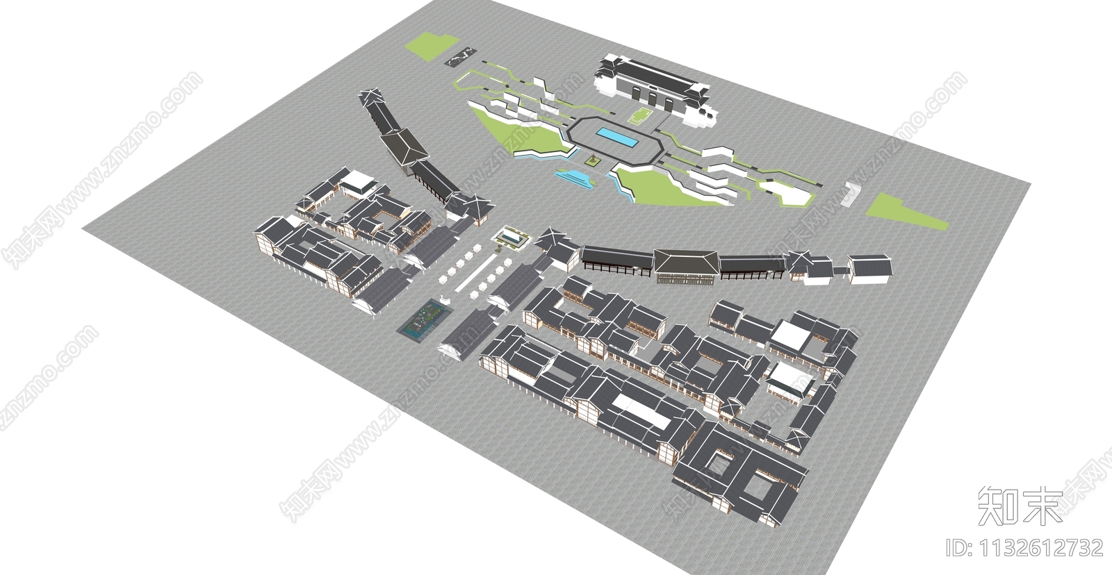 中式鸟瞰图规划SU模型下载【ID:1132612732】
