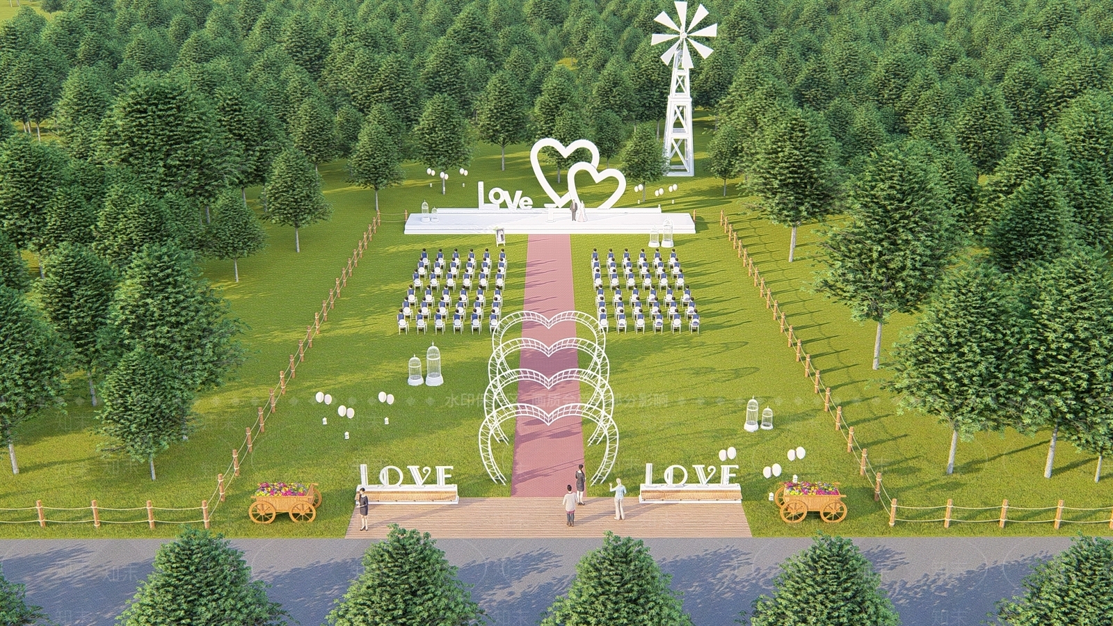 现代草坪婚礼美陈SU模型下载【ID:1132617414】