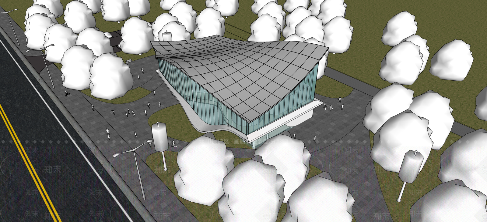现代售楼处建筑SU模型下载【ID:1132618069】