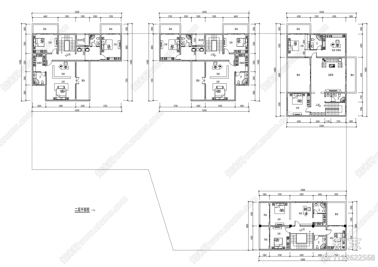 度假村中式合院别墅建筑cad施工图下载【ID:1132622568】