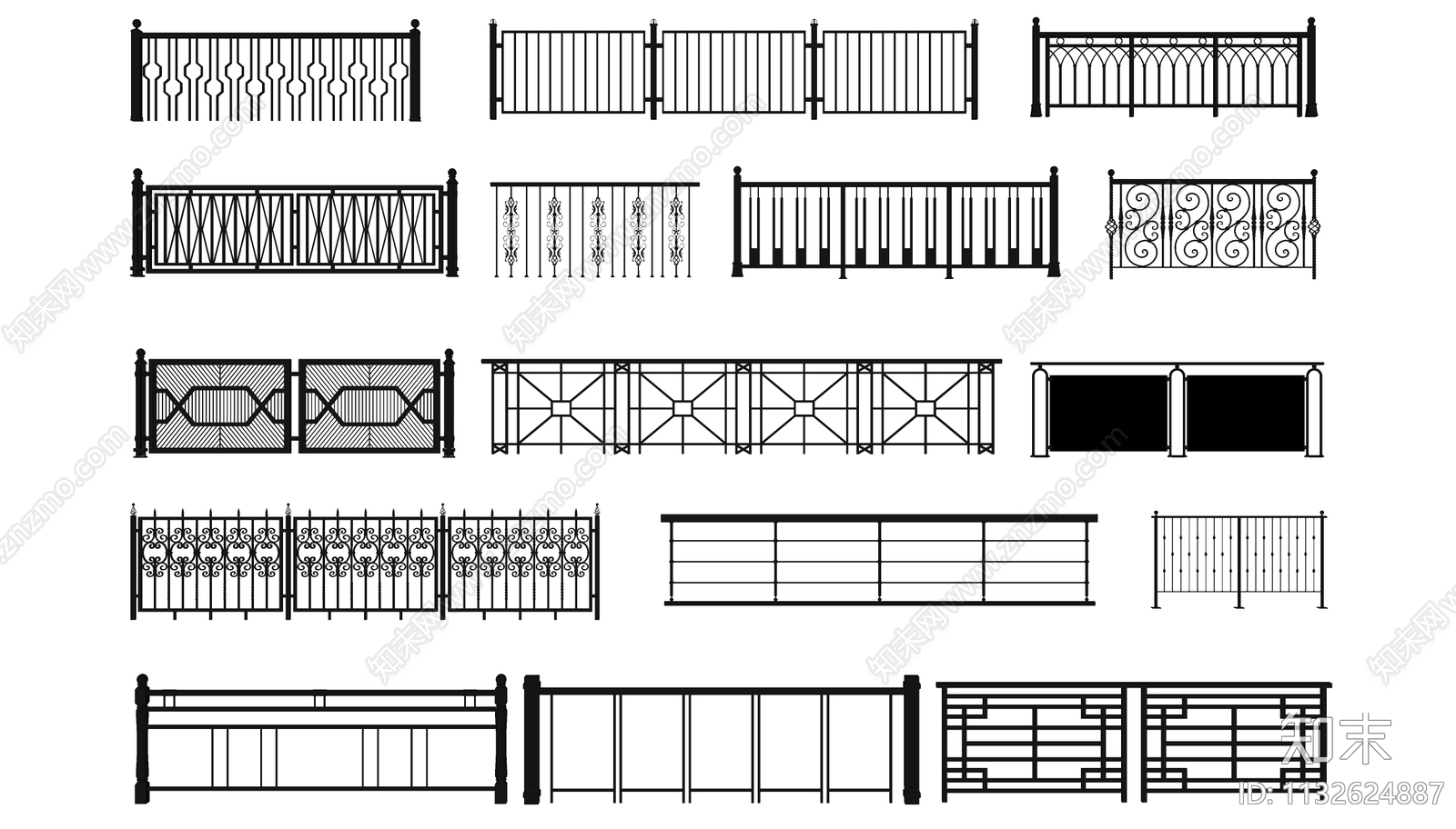 现代栏杆SU模型下载【ID:1132624887】