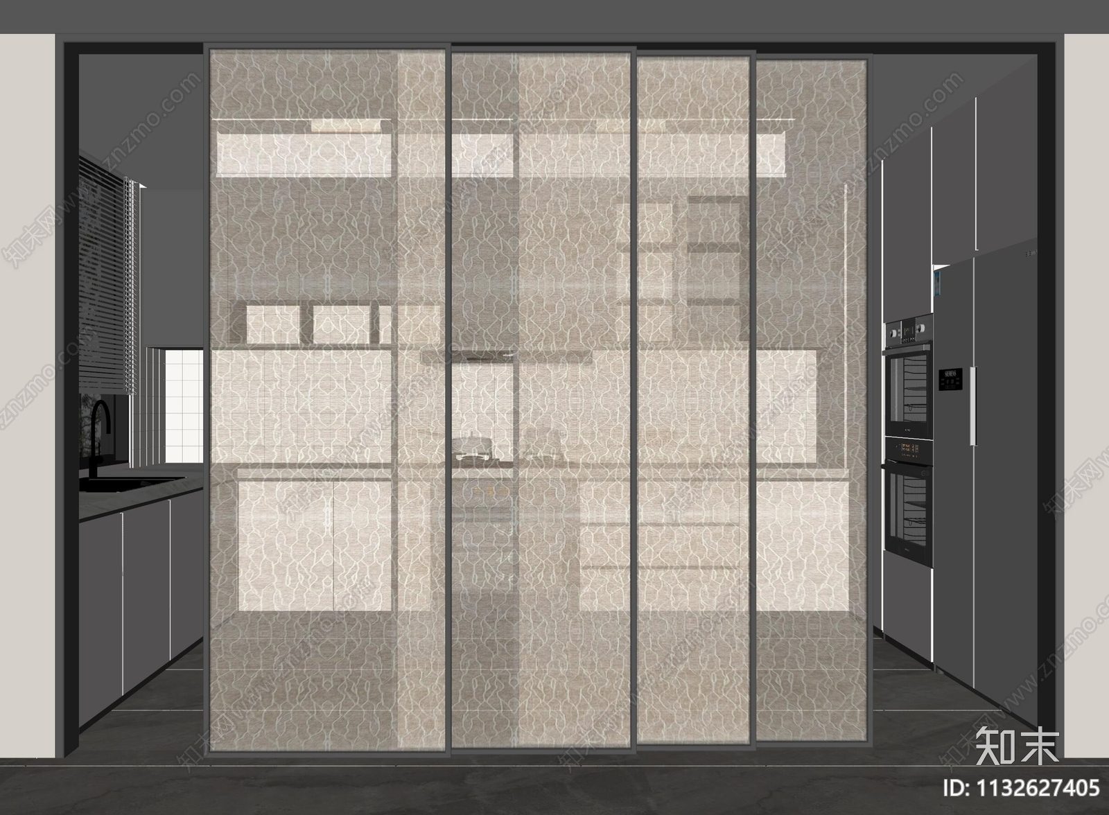 现代夹丝玻璃推拉门SU模型下载【ID:1132627405】