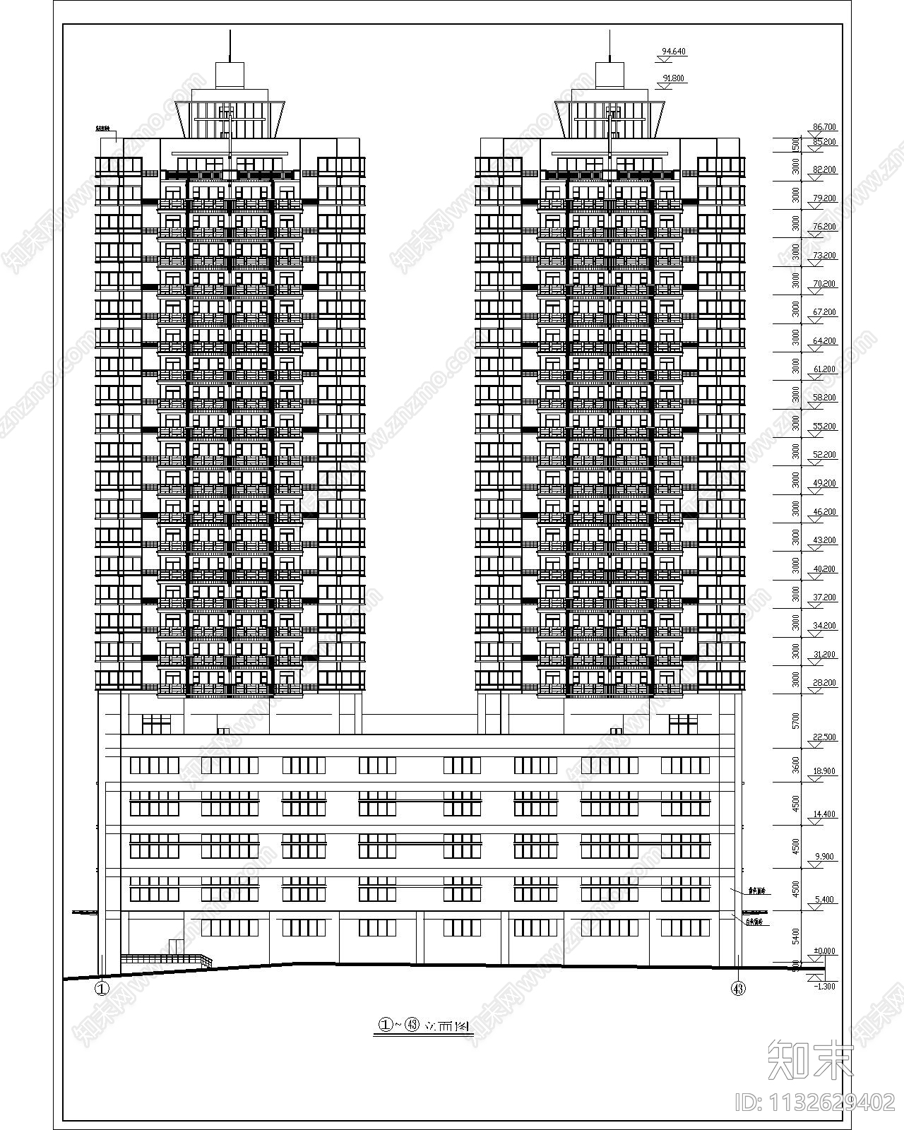 某高层住宅全套建筑cad施工图下载【ID:1132629402】