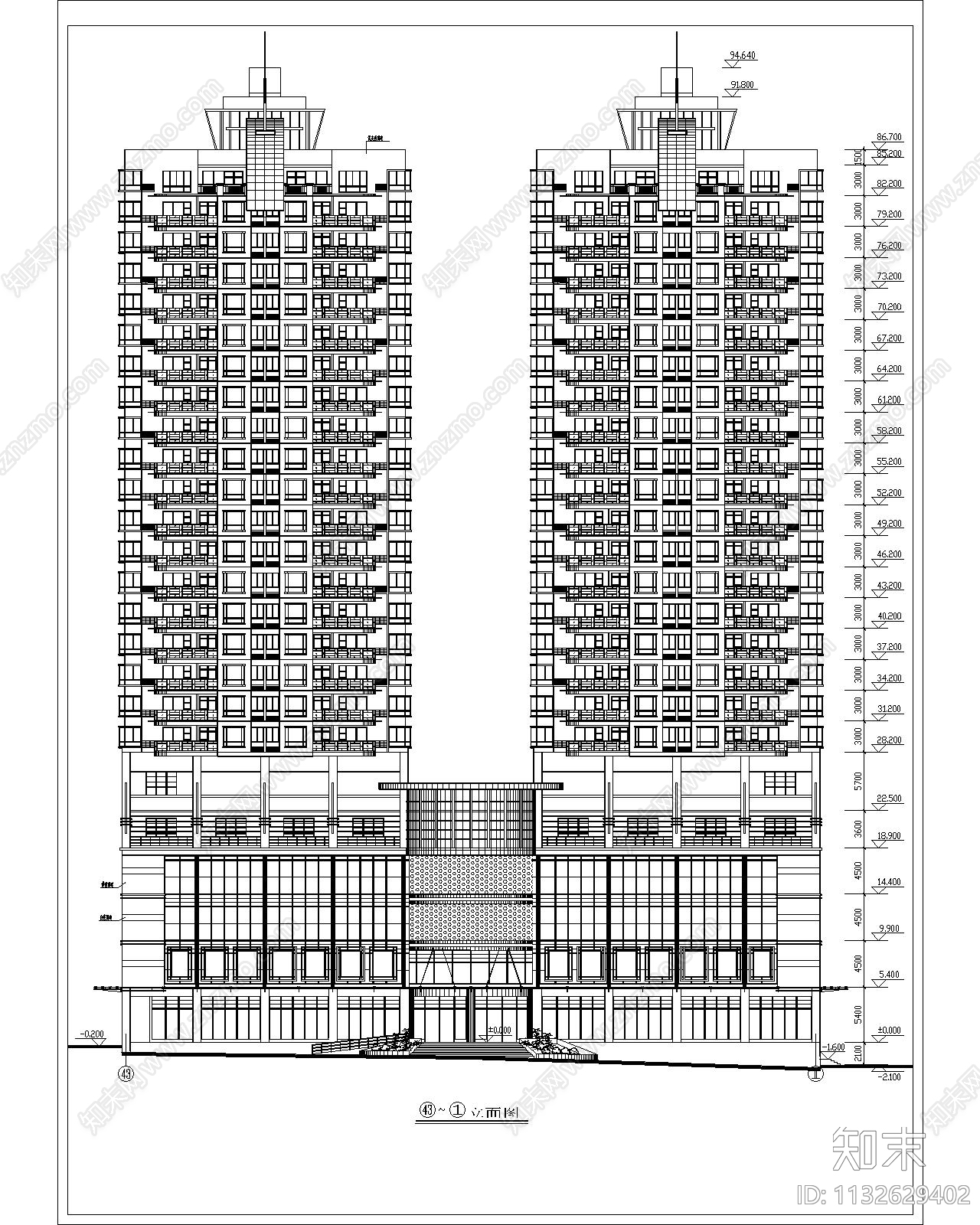 某高层住宅全套建筑cad施工图下载【ID:1132629402】