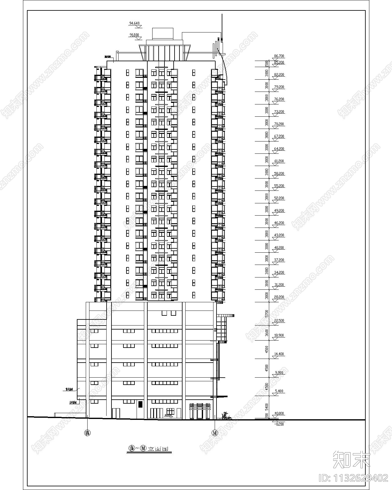 某高层住宅全套建筑cad施工图下载【ID:1132629402】