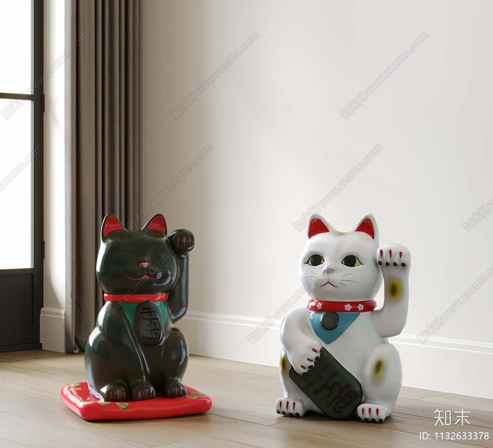 现代招财猫雕塑摆件3D模型下载【ID:1132633378】