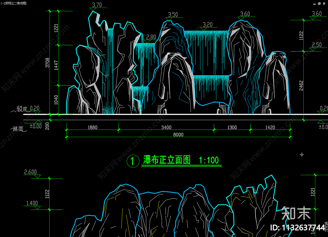 假山瀑布三视图详图施工图下载【ID:1132637744】