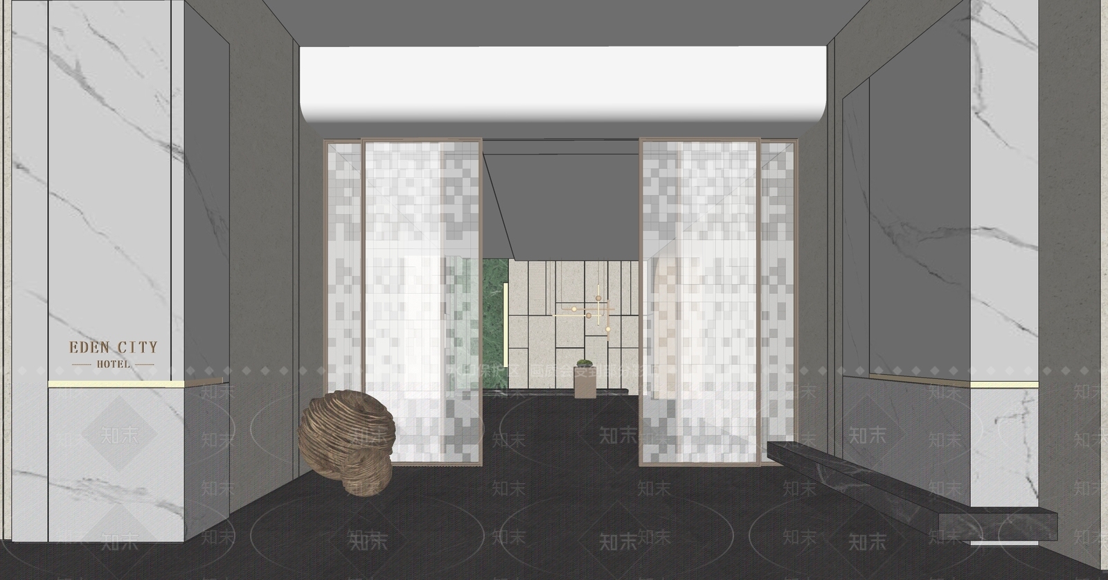 现代酒店玄关过道SU模型下载【ID:1132638216】