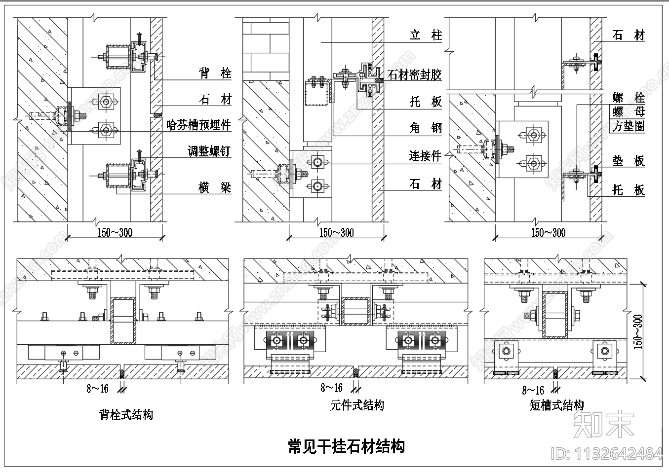 3个常见干挂石材结构节点施工图下载【ID:1132642484】