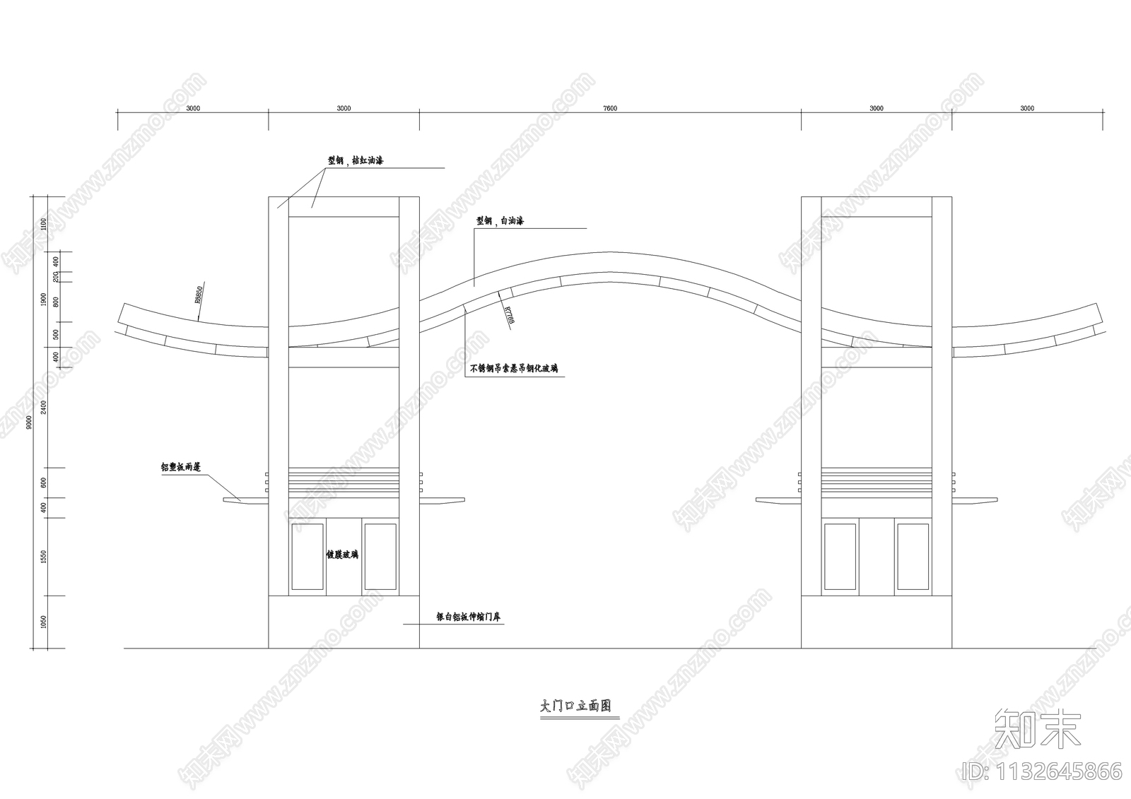 某小区入口建筑详图cad施工图下载【ID:1132645866】