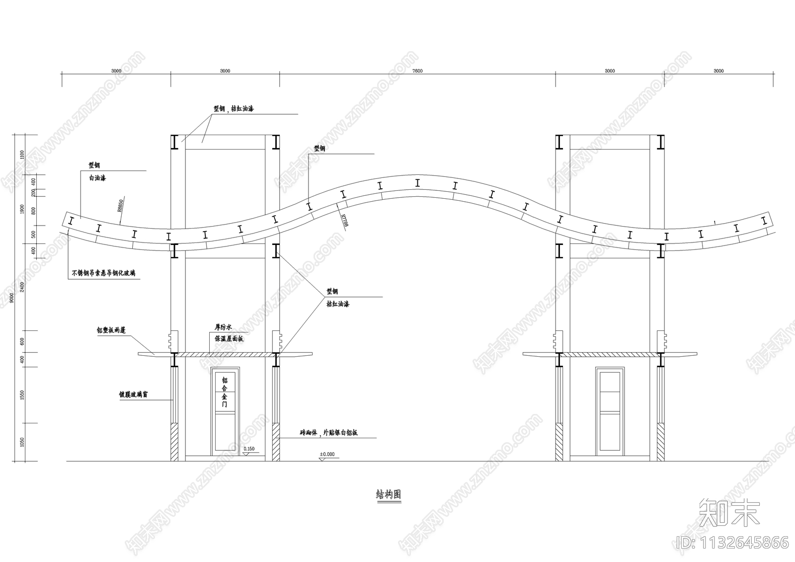 某小区入口建筑详图cad施工图下载【ID:1132645866】