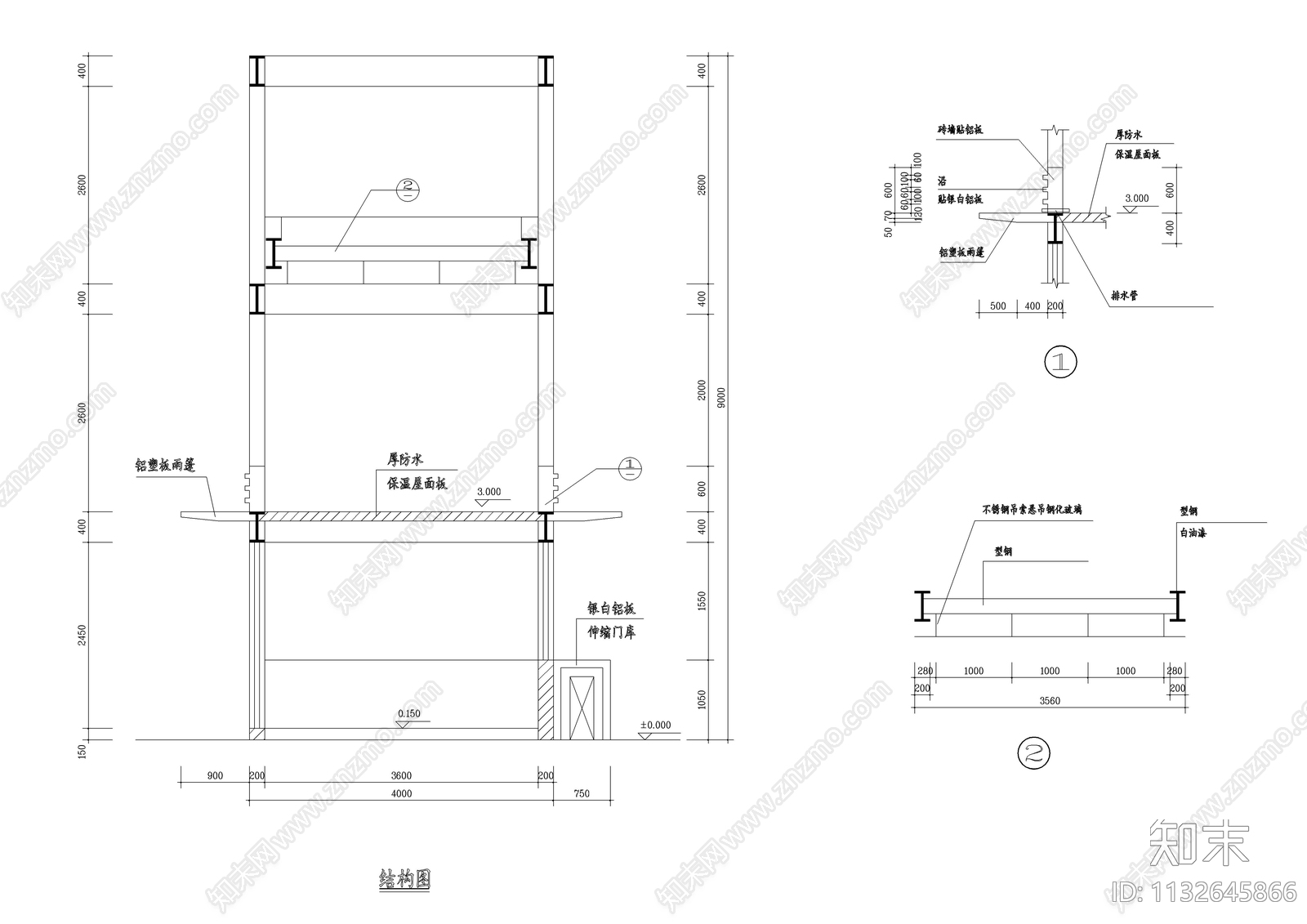 某小区入口建筑详图cad施工图下载【ID:1132645866】