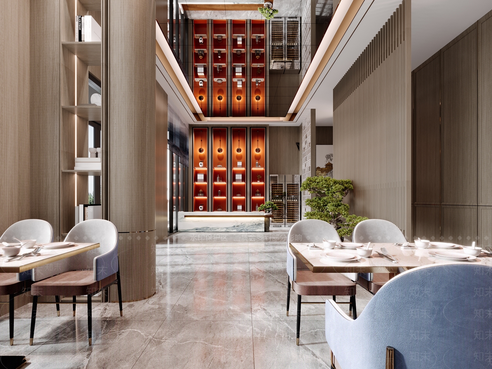 现代餐饮酒店大厅3D模型下载【ID:1132648243】