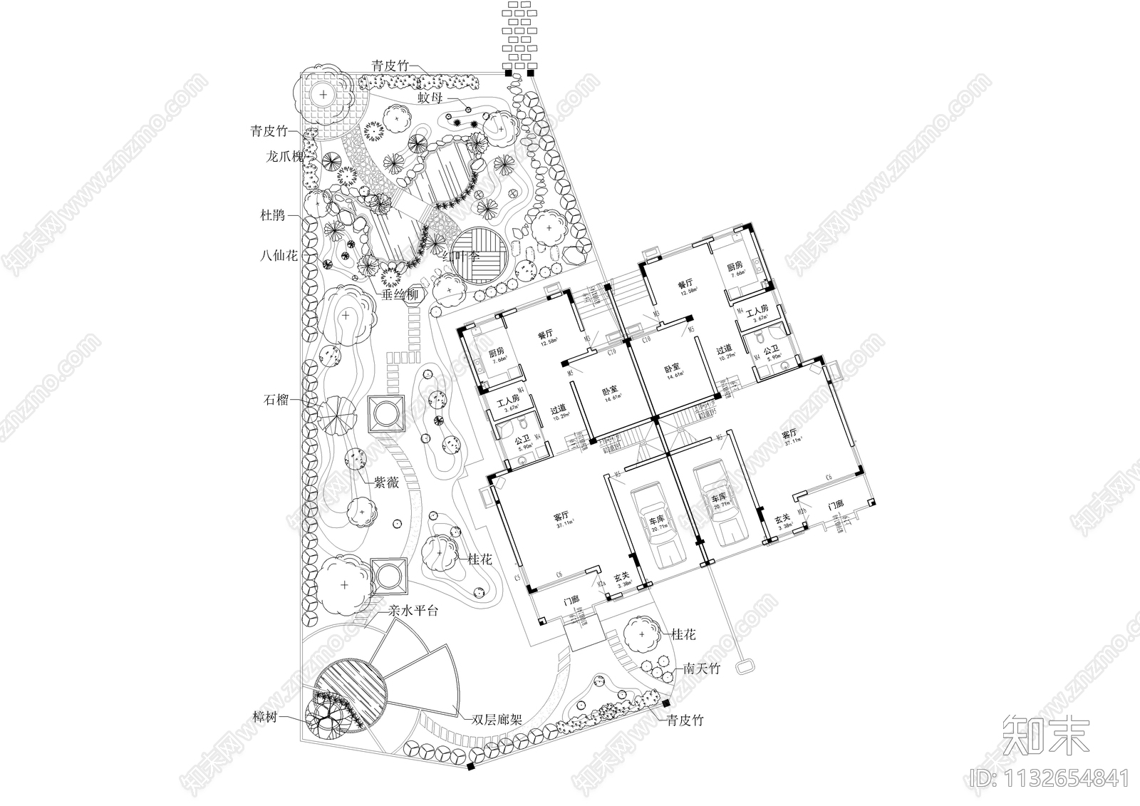 别墅庭院景观平面图cad施工图下载【ID:1132654841】