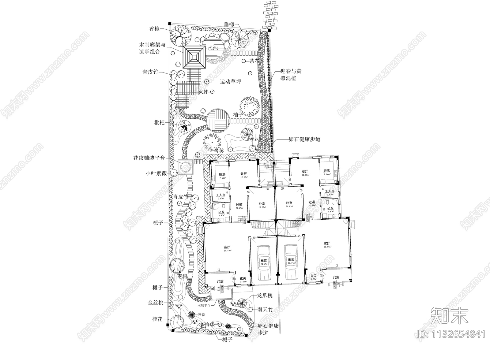 别墅庭院景观平面图cad施工图下载【ID:1132654841】