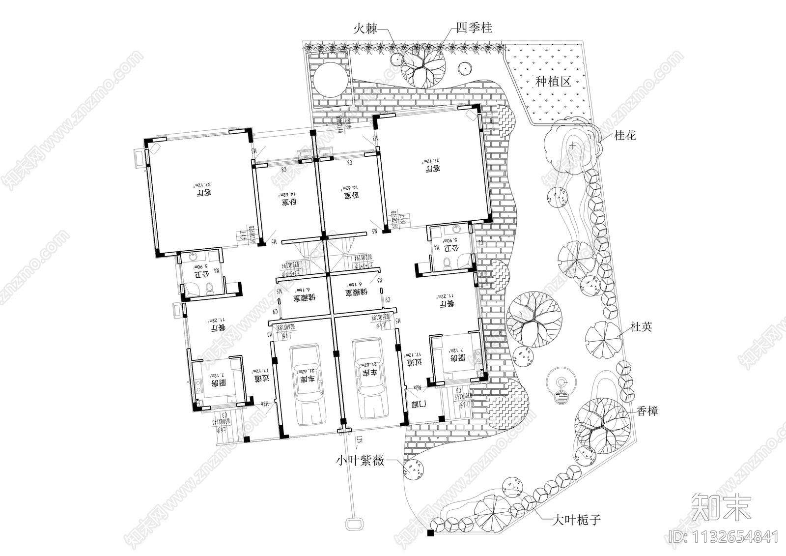 别墅庭院景观平面图cad施工图下载【ID:1132654841】