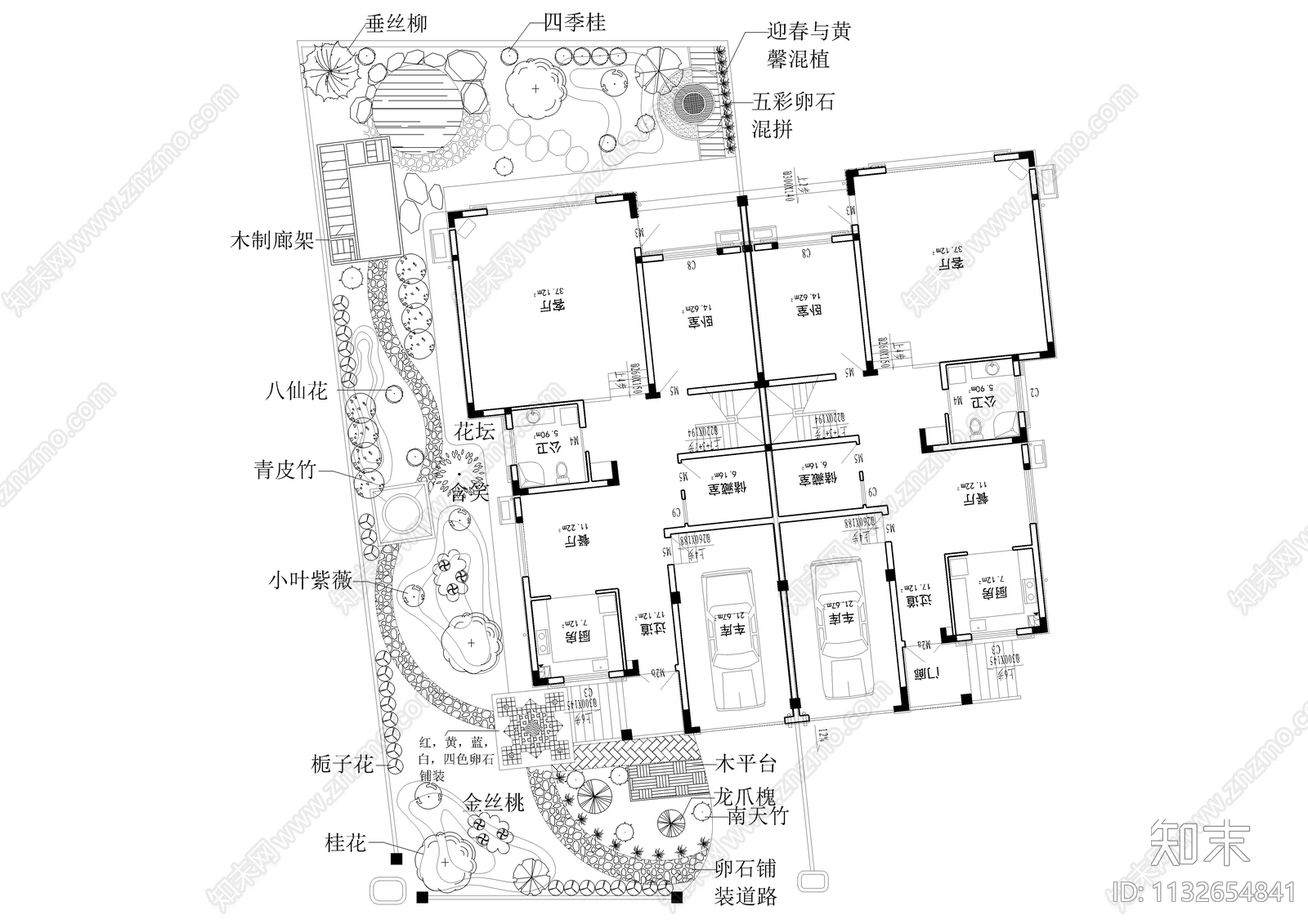 别墅庭院景观平面图cad施工图下载【ID:1132654841】