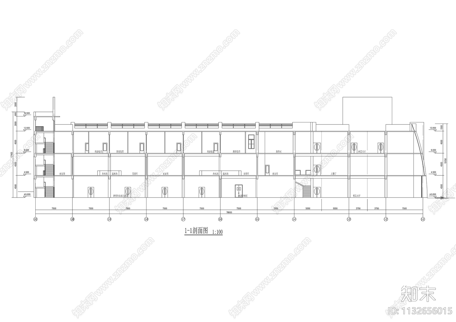 某滑雪俱乐部建筑cad施工图下载【ID:1132656015】