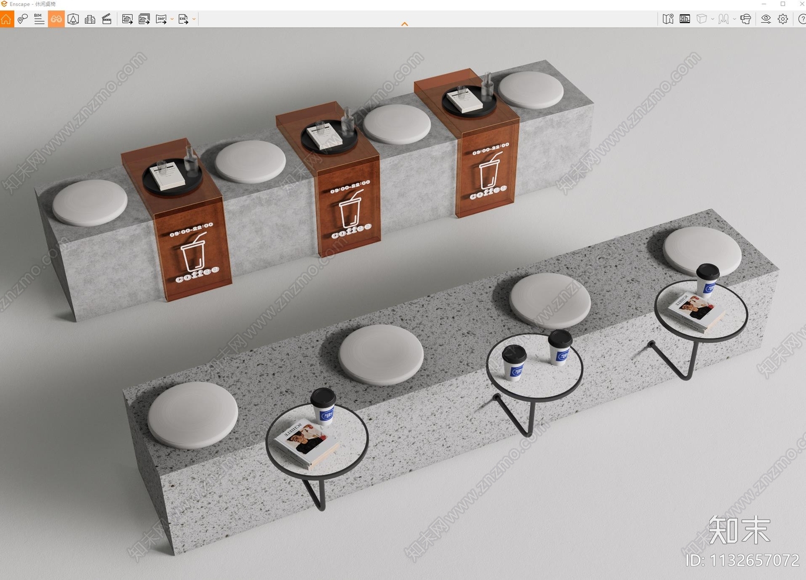 现代咖啡厅亚克力桌椅组合SU模型下载【ID:1132657072】