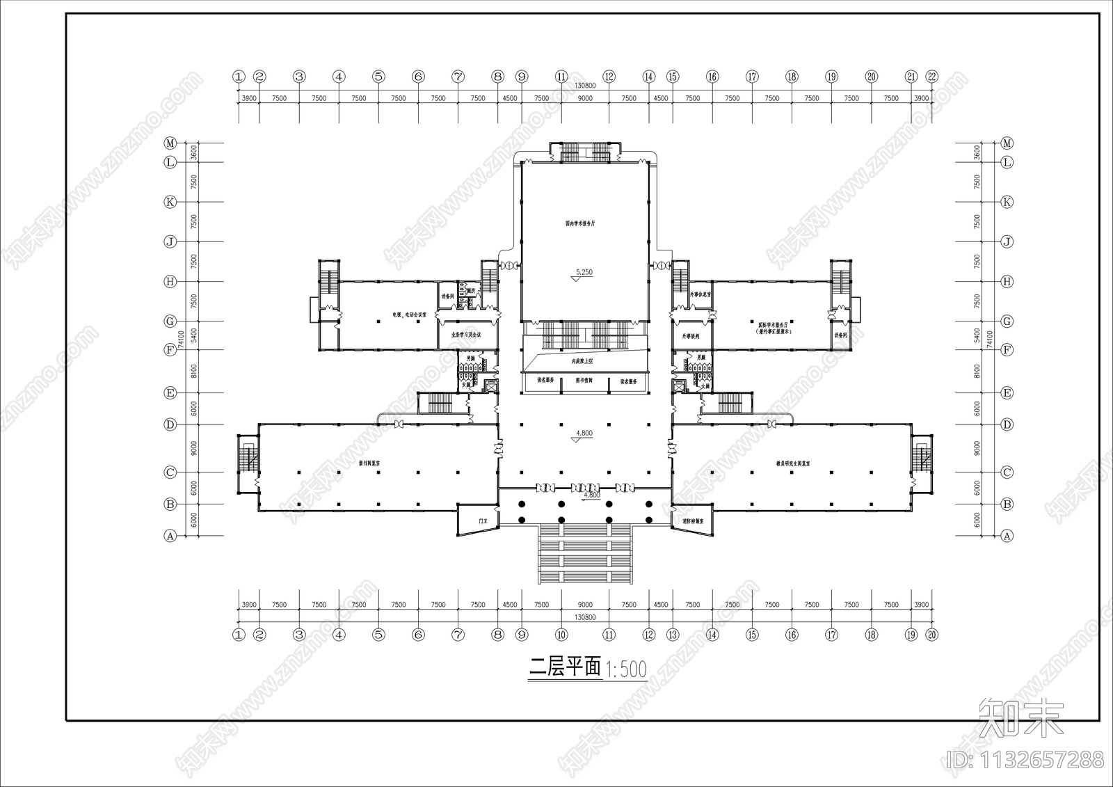 大学图书馆建筑cad施工图下载【ID:1132657288】