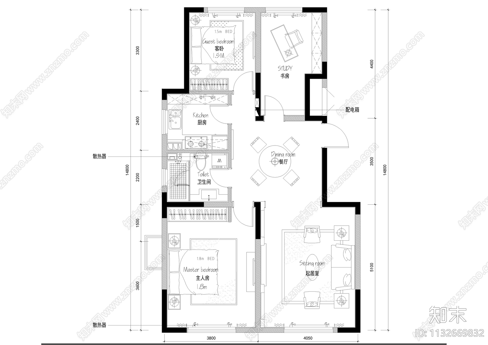 地中海平层样板房全套cad施工图下载【ID:1132669832】