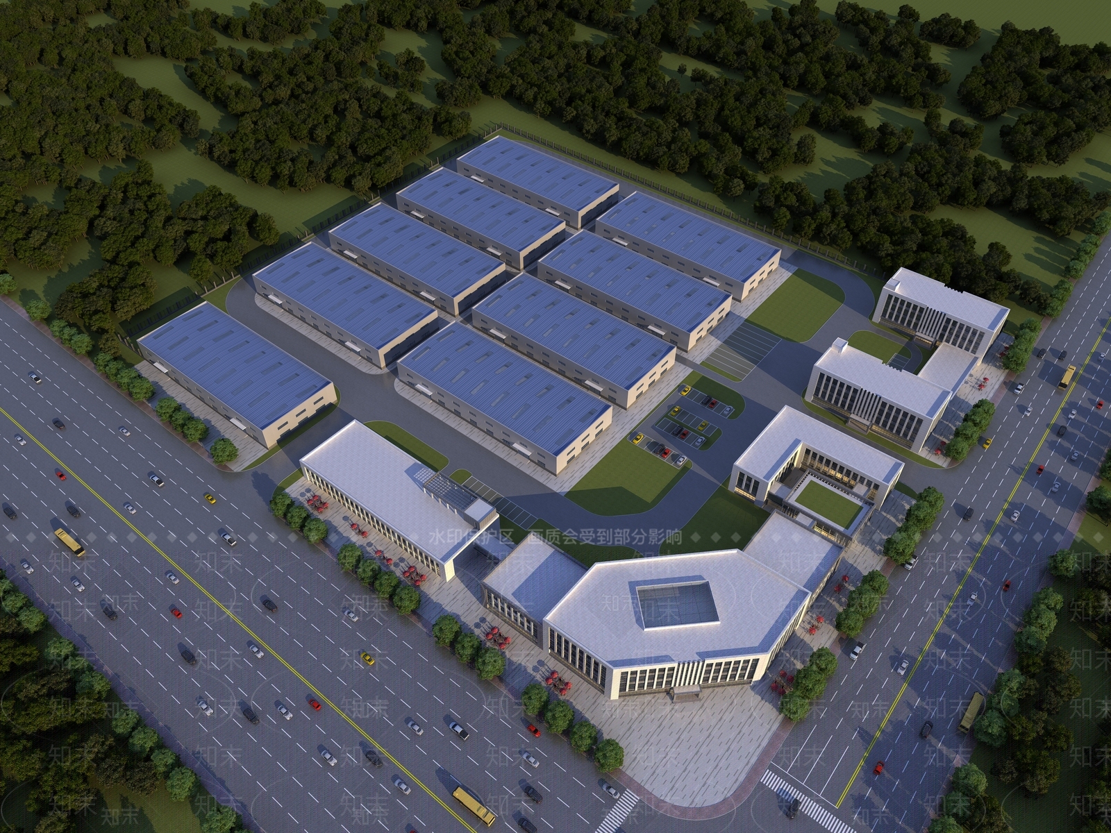 现代厂区鸟瞰图3D模型下载【ID:1132674037】