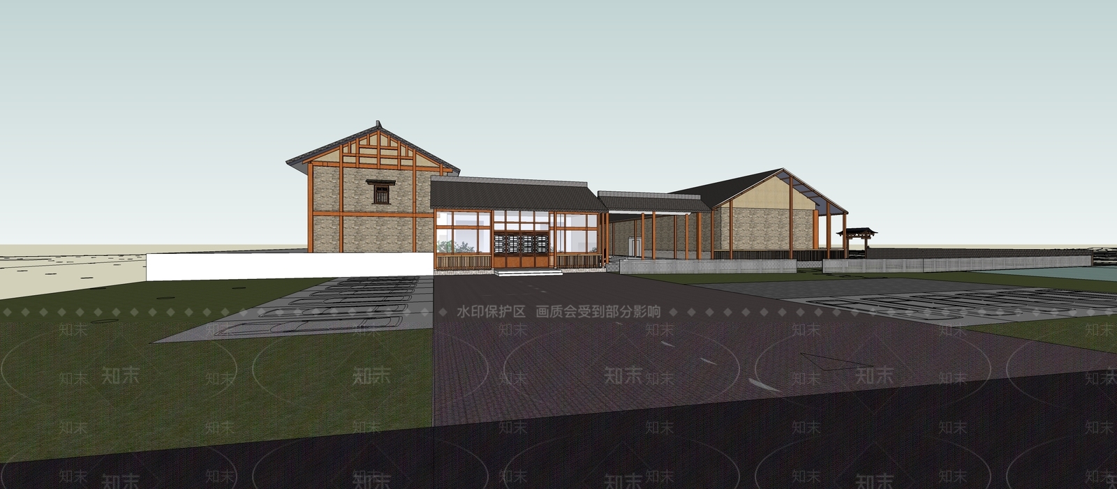 新中式游客中心SU模型下载【ID:1132679153】