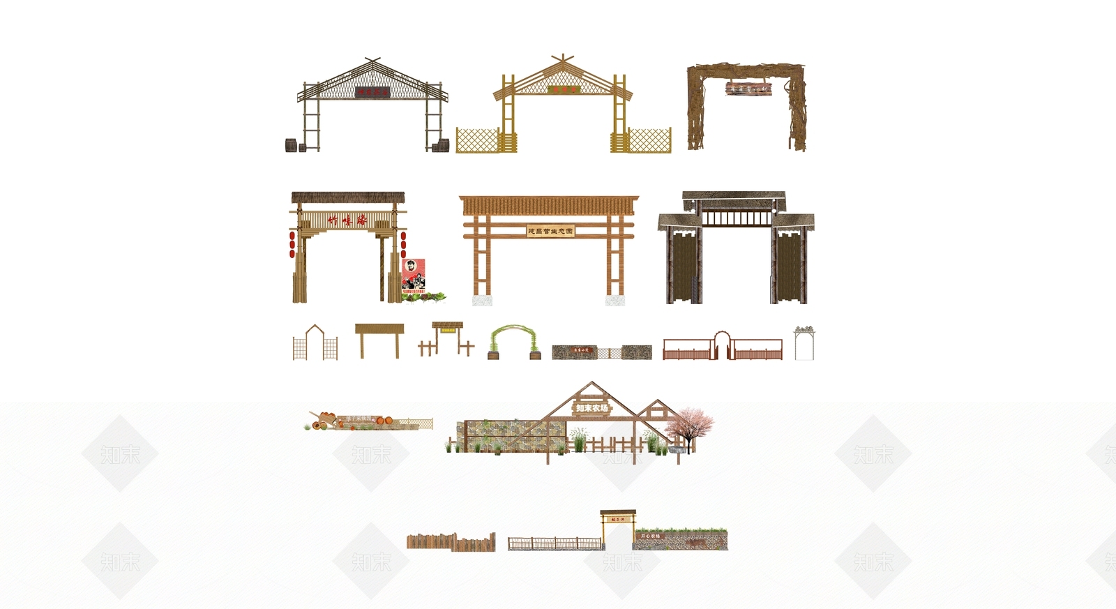 中式美丽乡村农场入口门头SU模型下载【ID:1132687569】