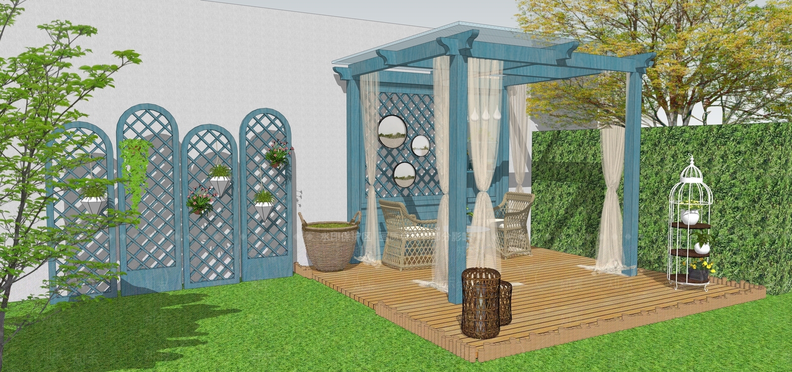 新中式庭院花架SU模型下载【ID:1132687716】
