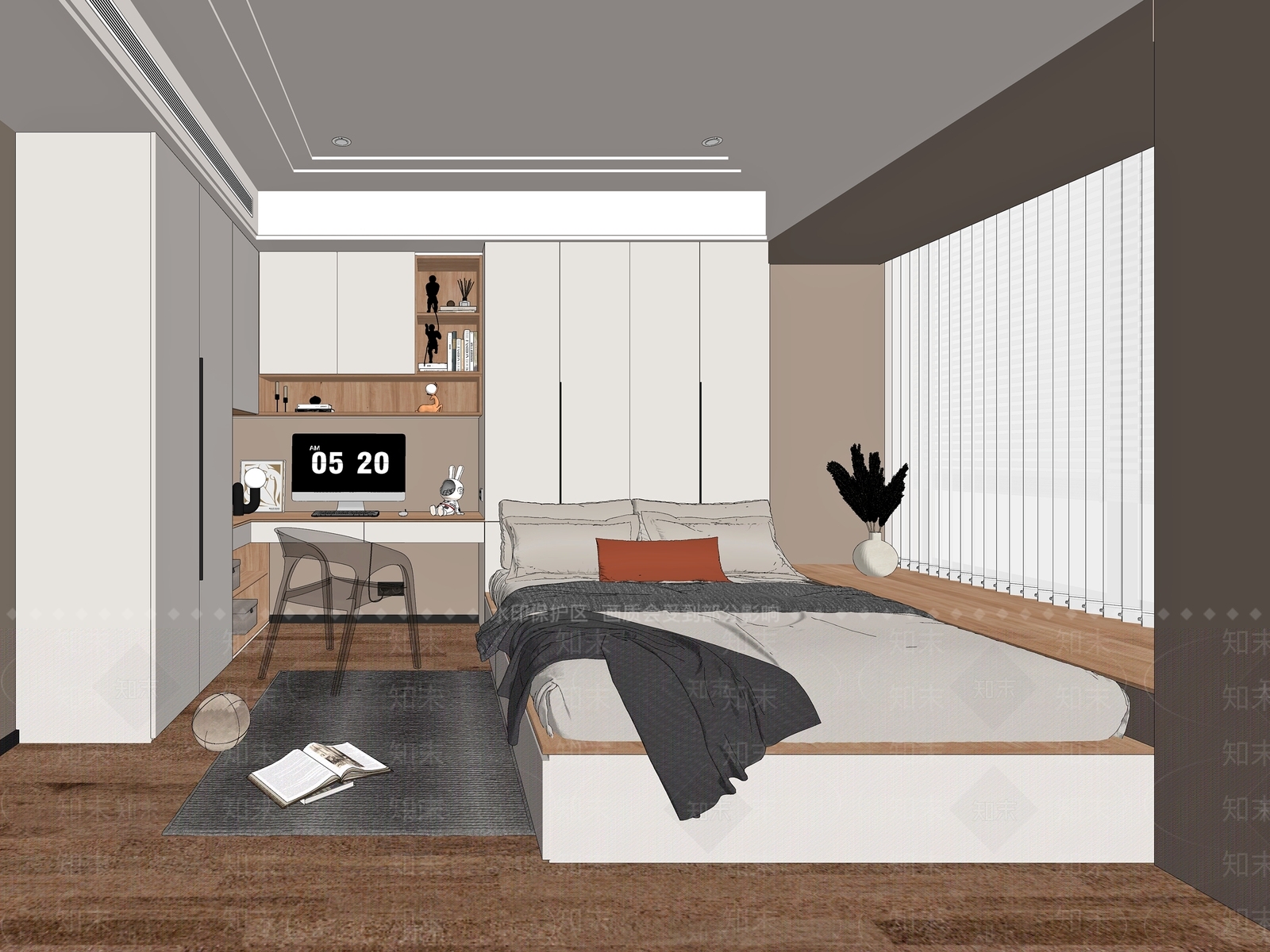 现代榻榻米卧室SU模型下载【ID:1132688944】