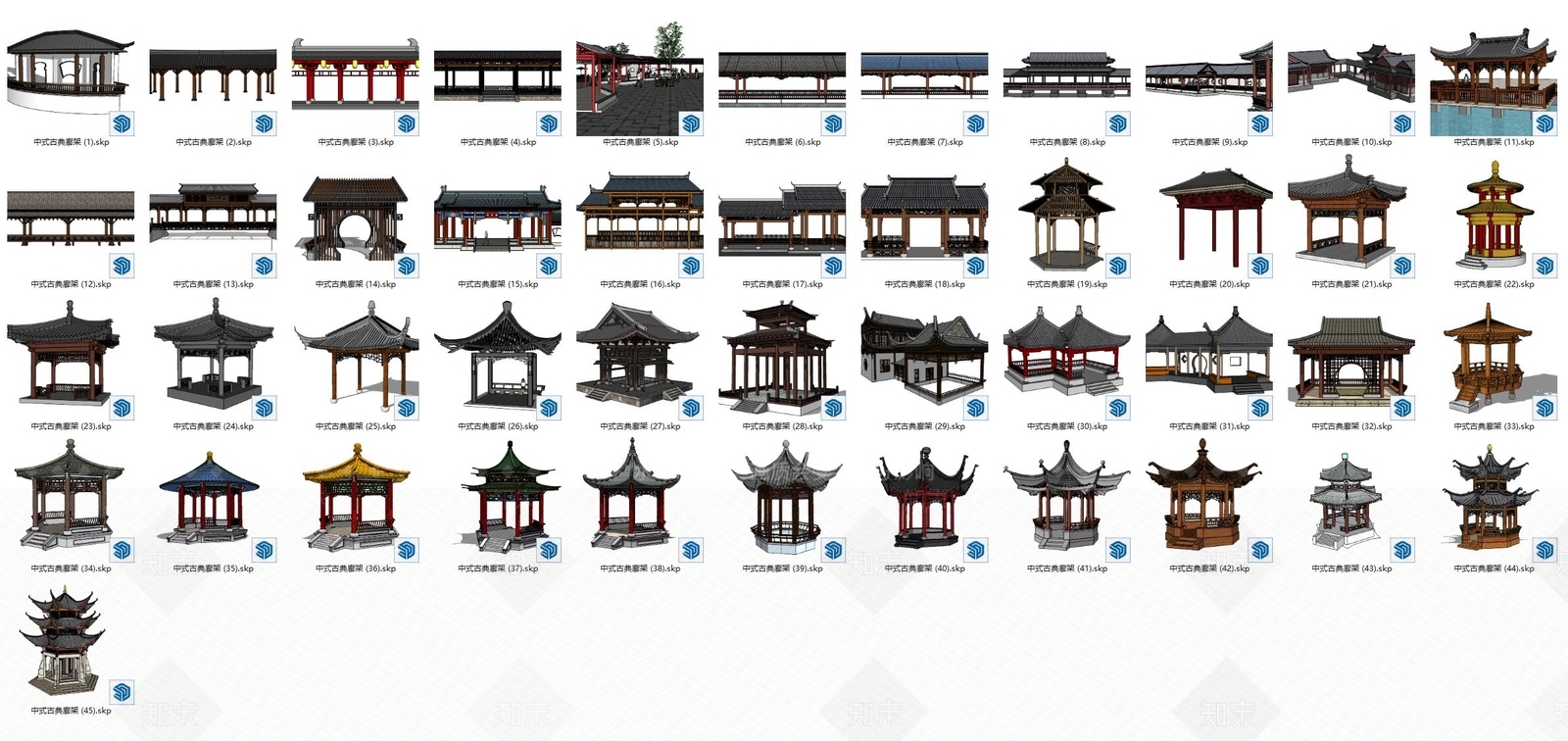 中式古典亭廊合集SU模型下载【ID:1132728247】