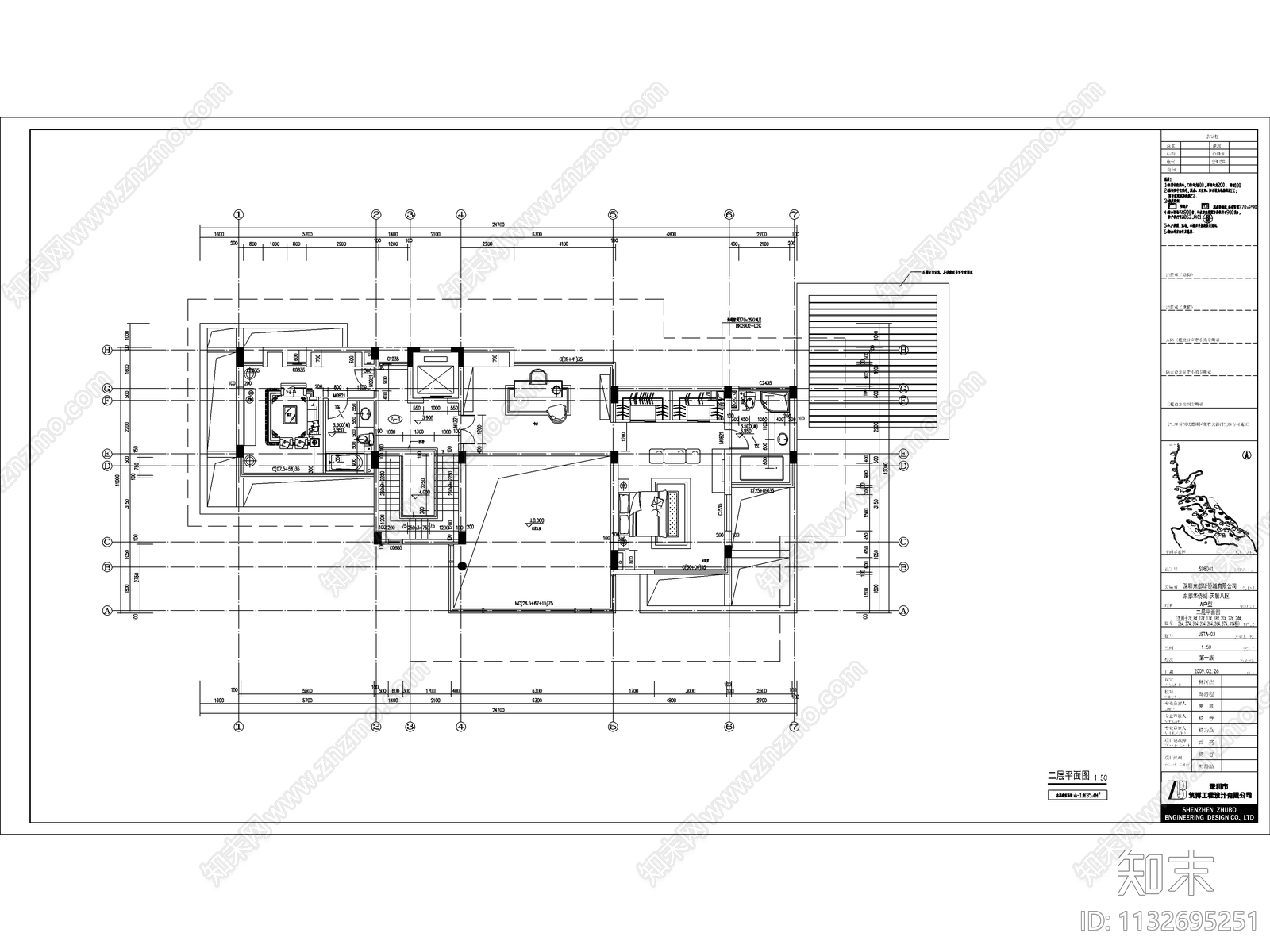 民宿别墅建筑cad施工图下载【ID:1132695251】