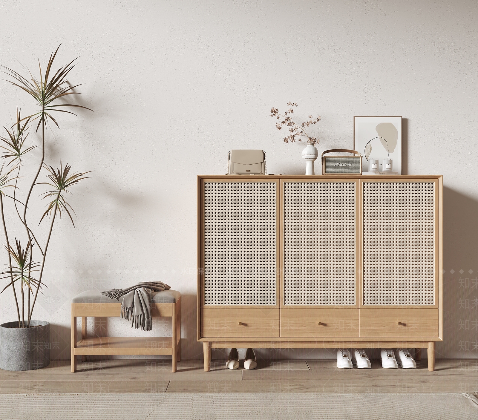 北欧实木鞋柜3D模型下载【ID:1132699612】