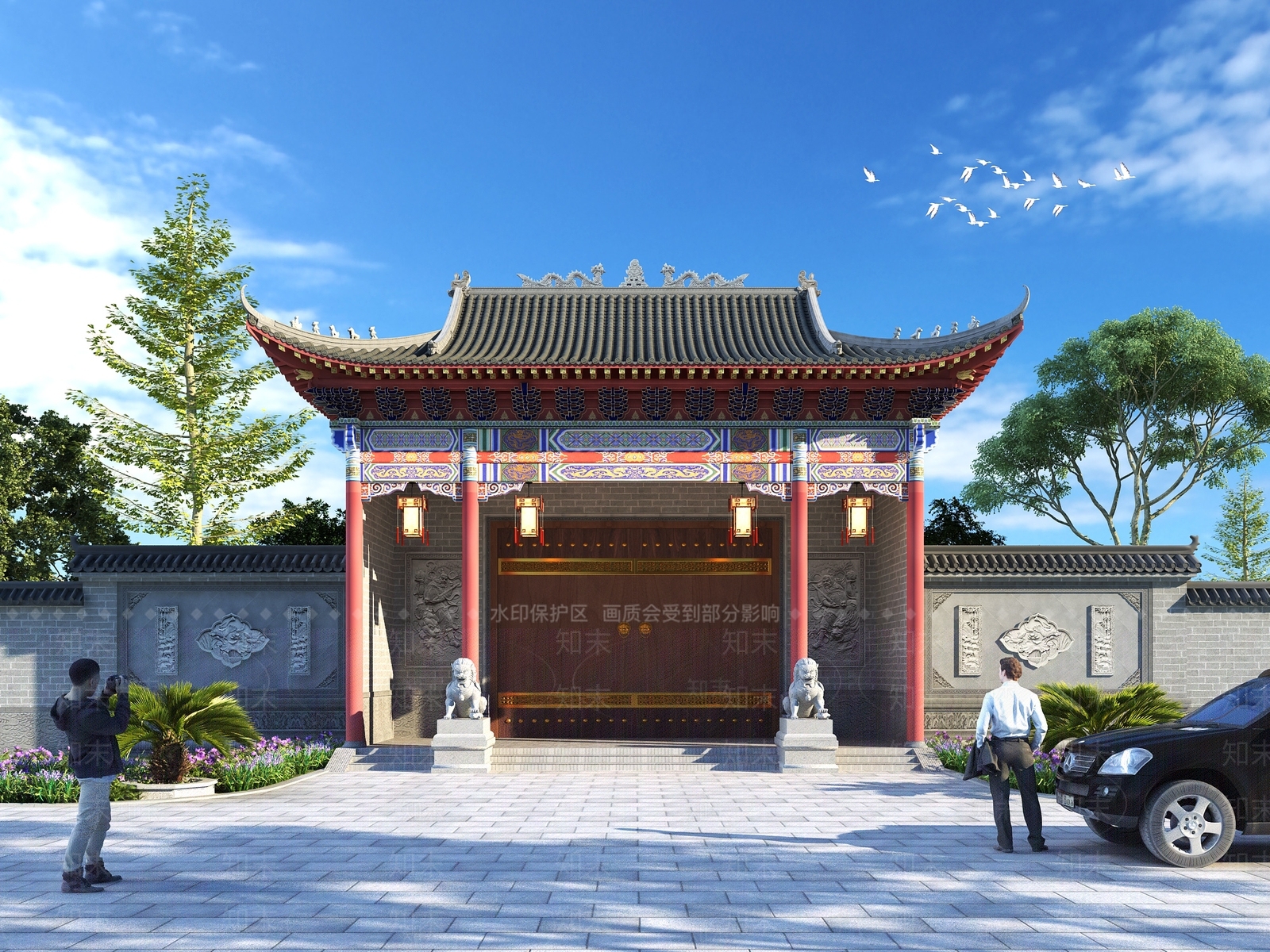 中式彩绘斗拱大门SU模型下载【ID:1132736572】