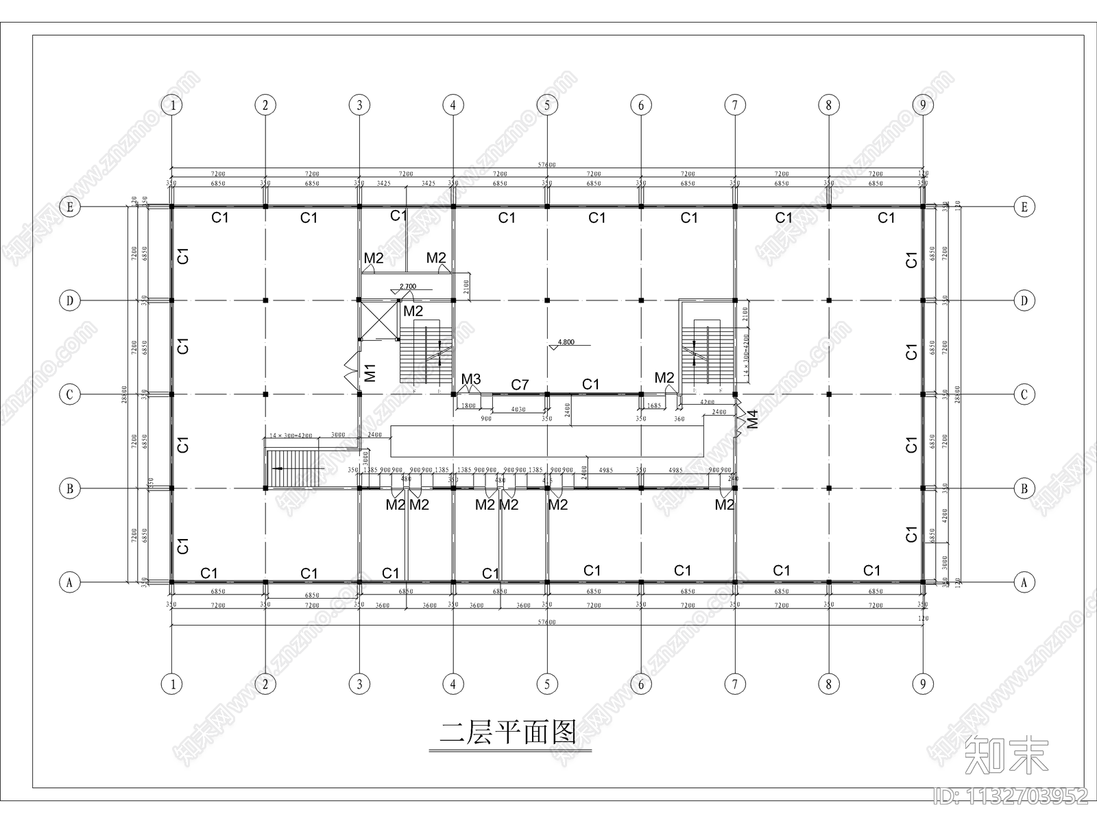 四层大学图书馆建筑cad施工图下载【ID:1132703952】