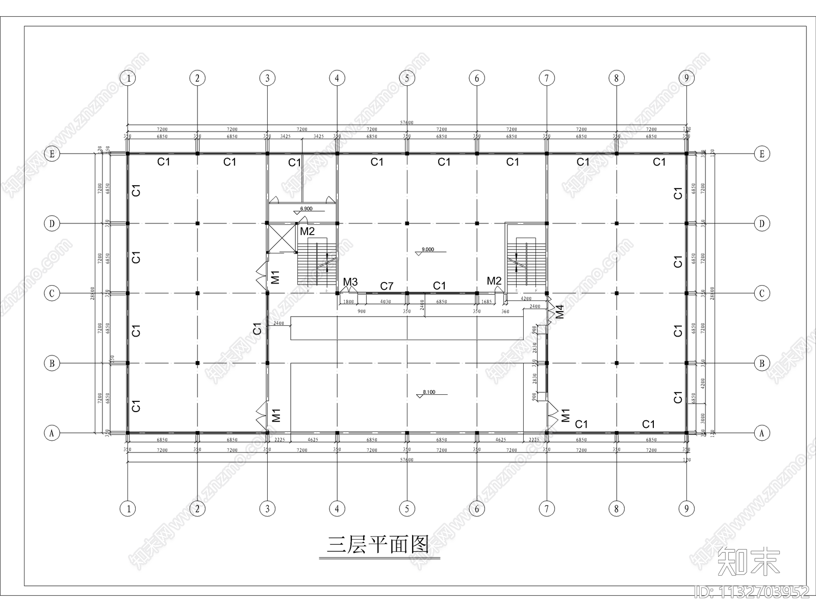 四层大学图书馆建筑cad施工图下载【ID:1132703952】