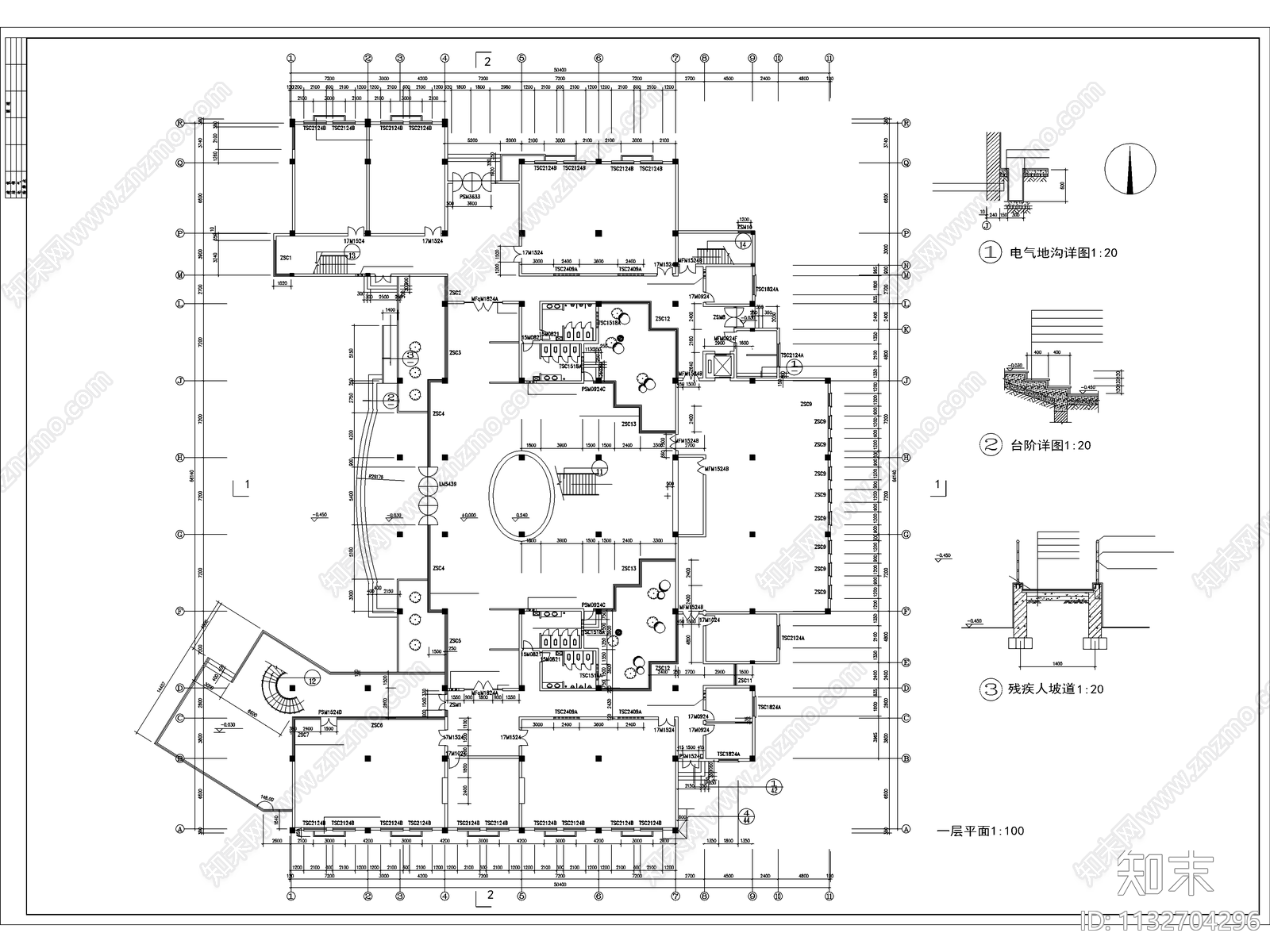 四层图书馆建筑cad施工图下载【ID:1132704296】