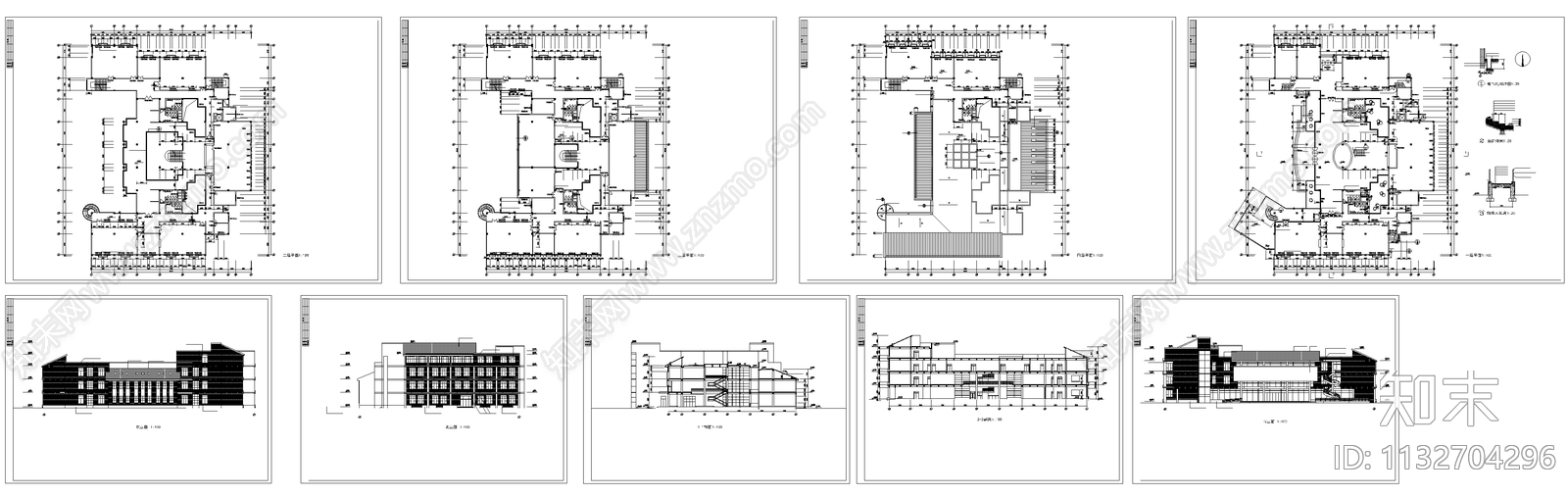 四层图书馆建筑cad施工图下载【ID:1132704296】