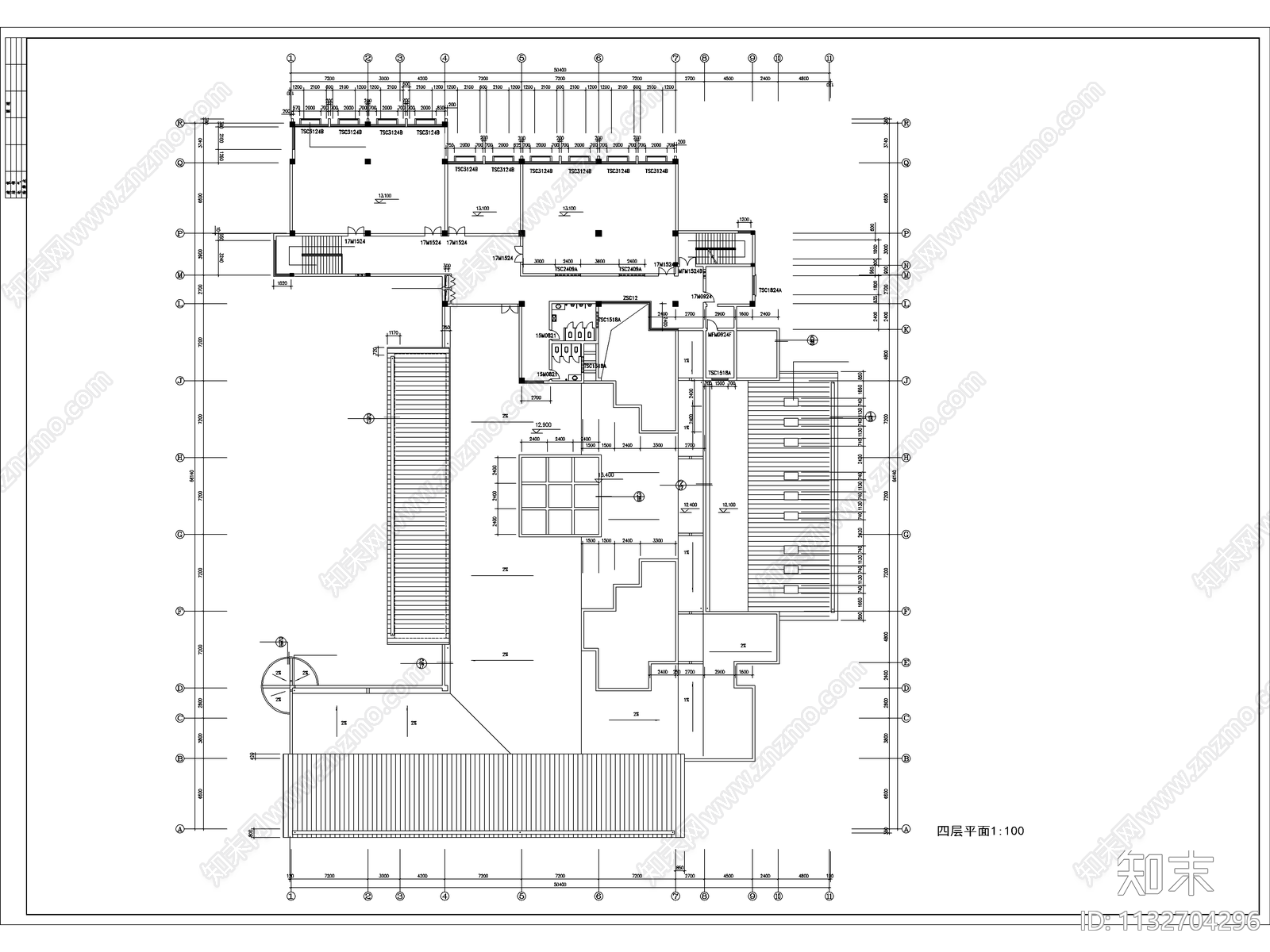 四层图书馆建筑cad施工图下载【ID:1132704296】