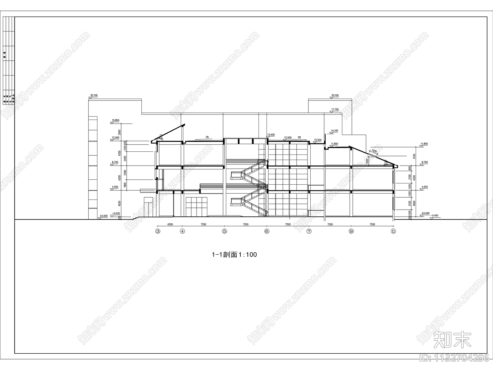 四层图书馆建筑cad施工图下载【ID:1132704296】