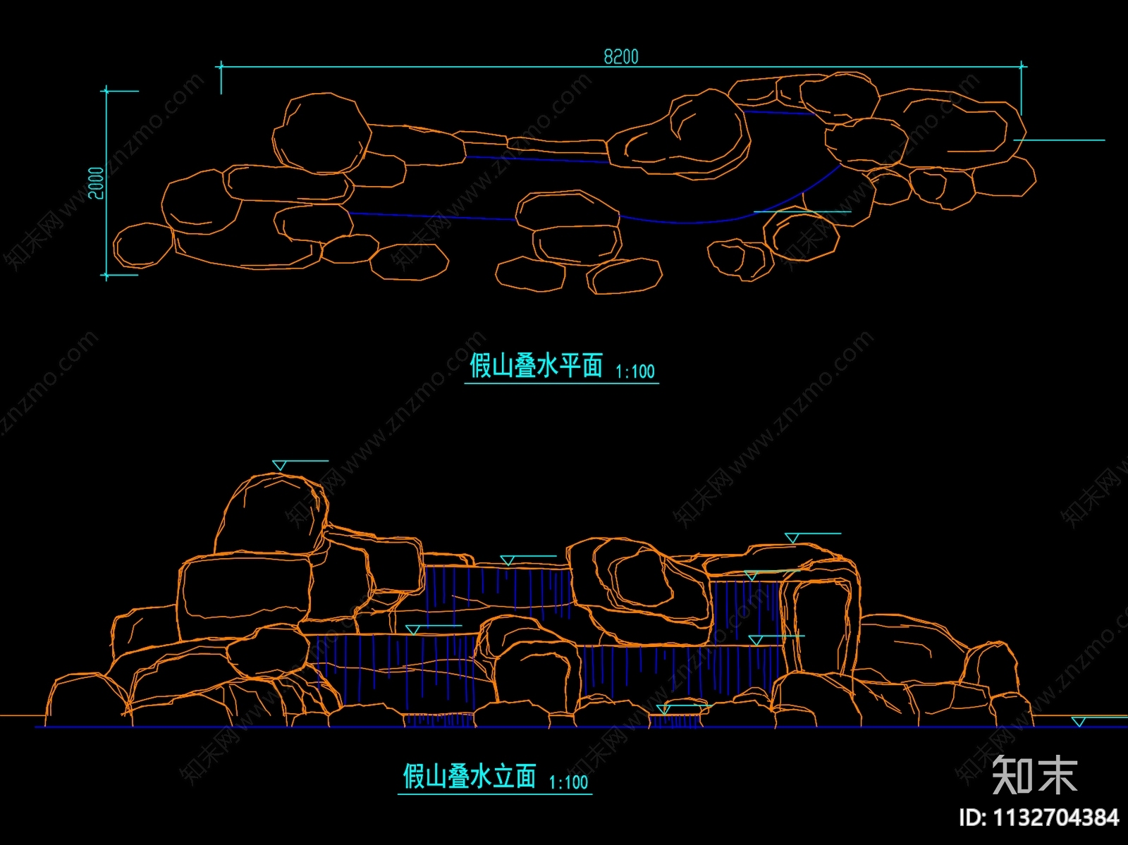 假山置石平立面cad施工图下载【ID:1132704384】