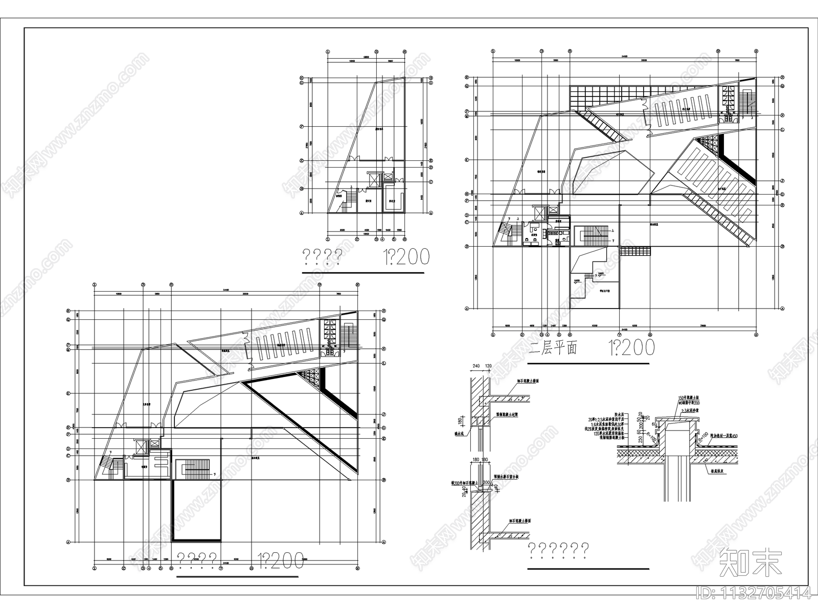 三层图书馆建筑cad施工图下载【ID:1132705414】