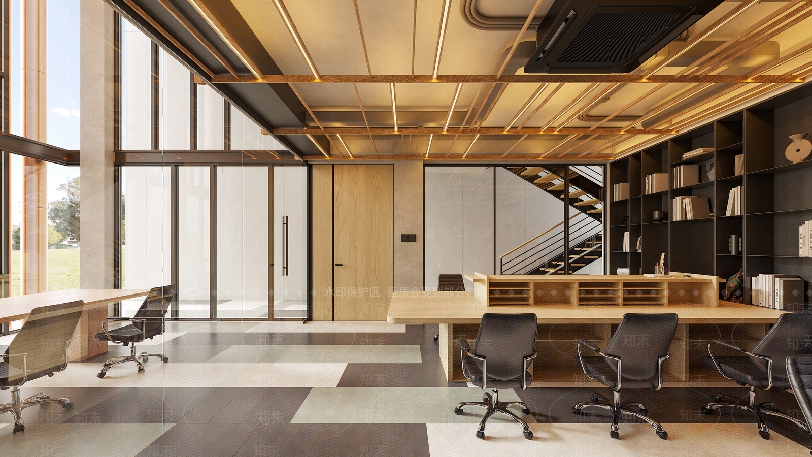 现代设计工作室跃层办公室公共办公区SU模型下载【ID:1132705560】